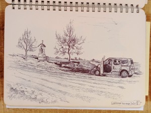 2023 - Cestou na chatu, pero, 20 x 15 cm